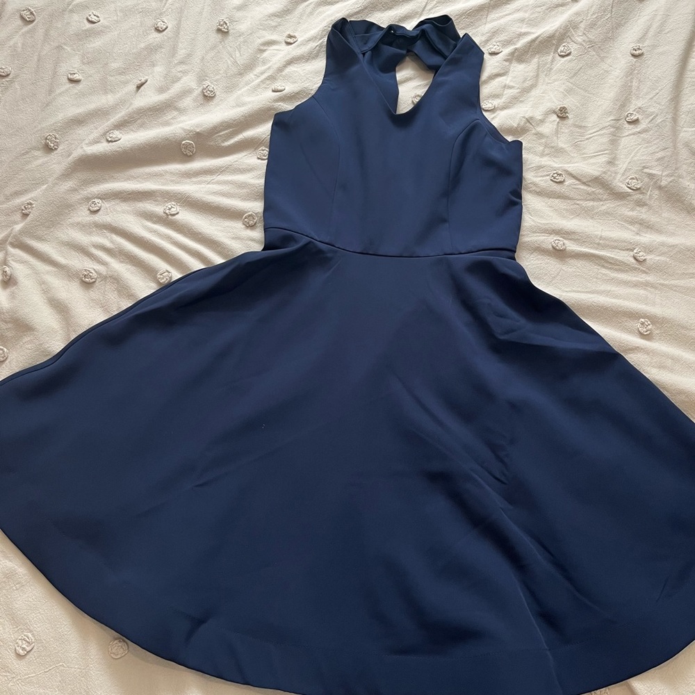 Rare editions navy blue dress. Bow on back. Knee length if you’re around 5’6.